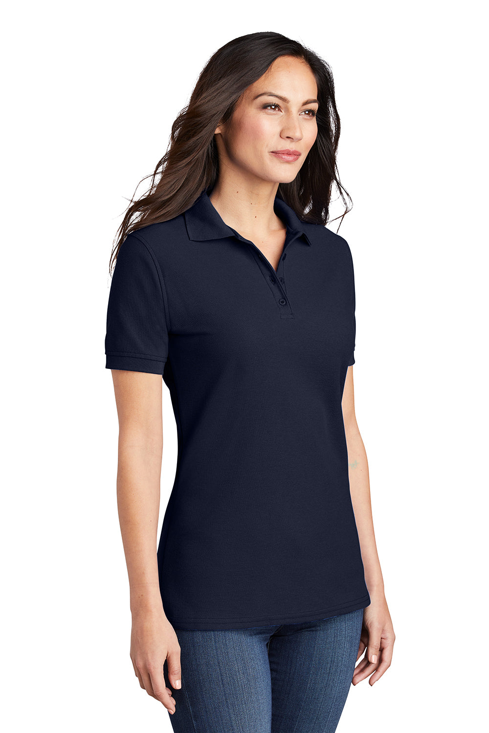 Port & Company LKP155 Womens Core Stain Resistant Short Sleeve Polo Shirt Deep Navy Blue Model 3q