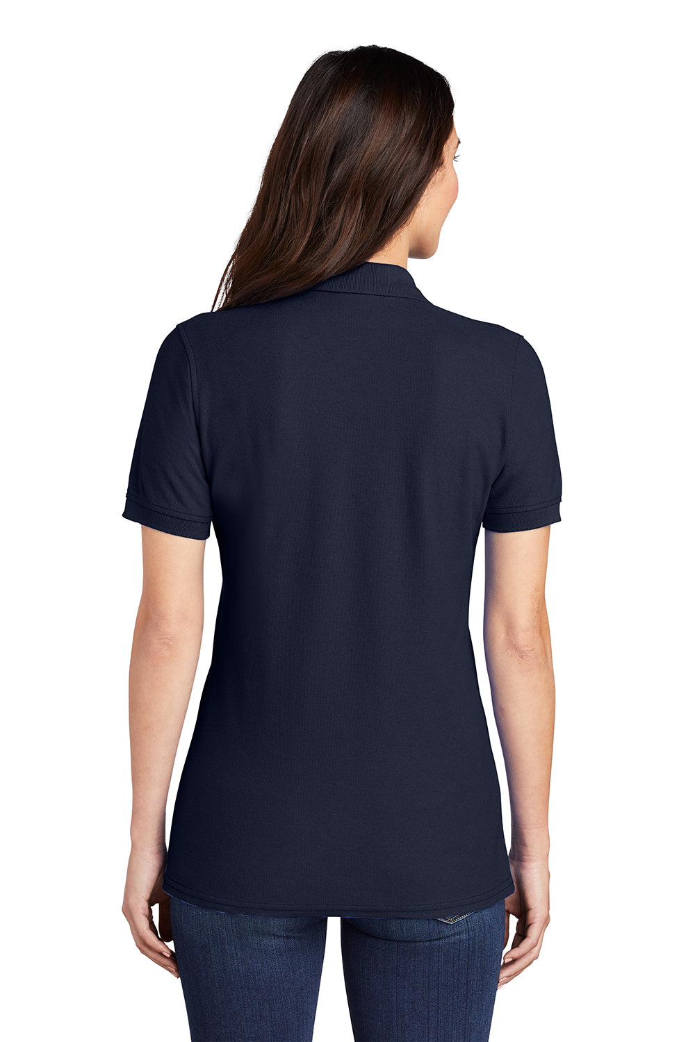 Port & Company LKP155 Womens Core Stain Resistant Short Sleeve Polo Shirt Deep Navy Blue Model Back