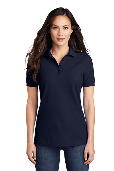 Port & Company LKP155 Womens Core Stain Resistant Short Sleeve Polo Shirt Deep Navy Blue Model Front