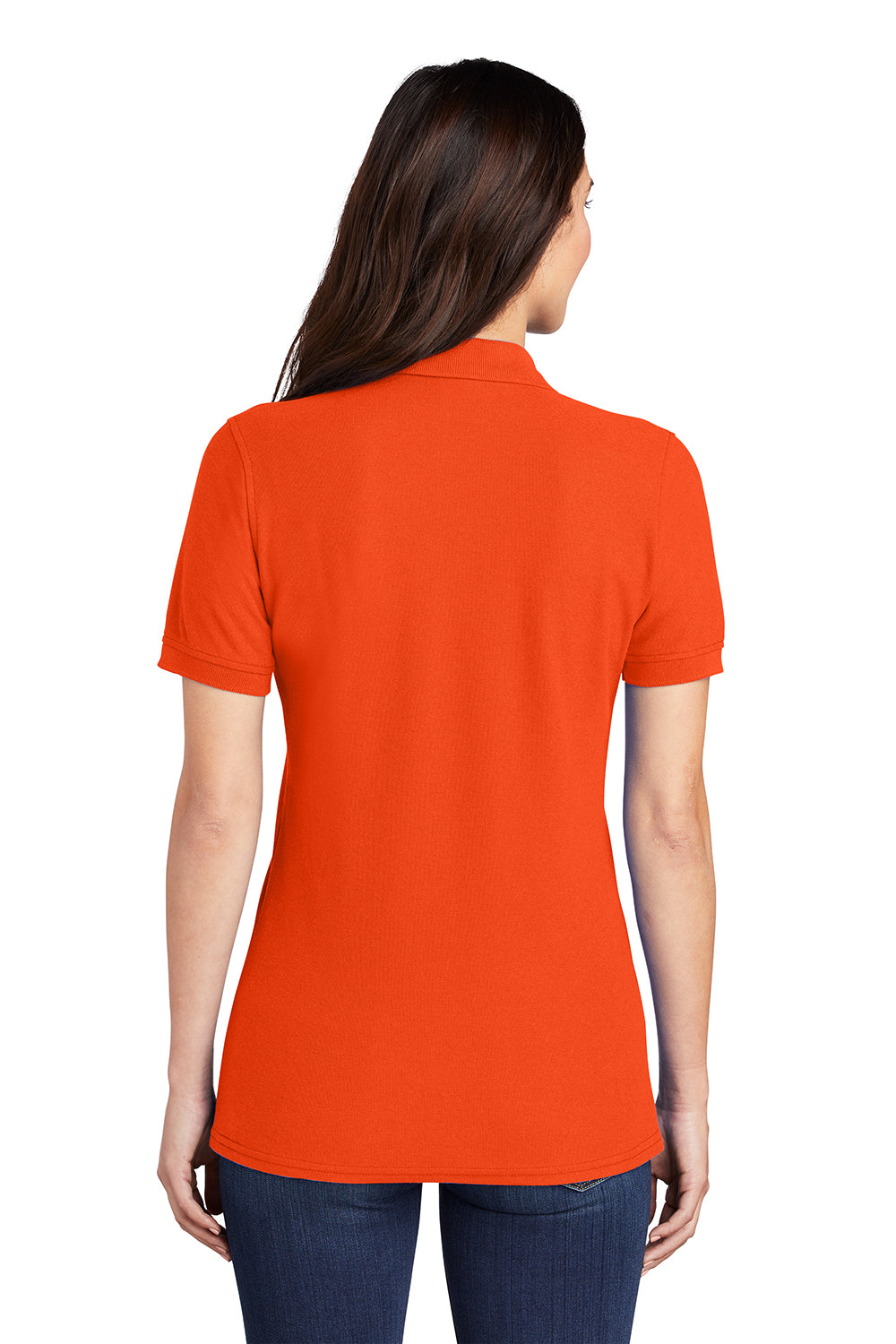 Port & Company LKP155 Womens Core Stain Resistant Short Sleeve Polo Shirt Orange Model Back