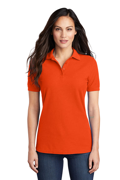 Port & Company LKP155 Womens Core Stain Resistant Short Sleeve Polo Shirt Orange Model Front