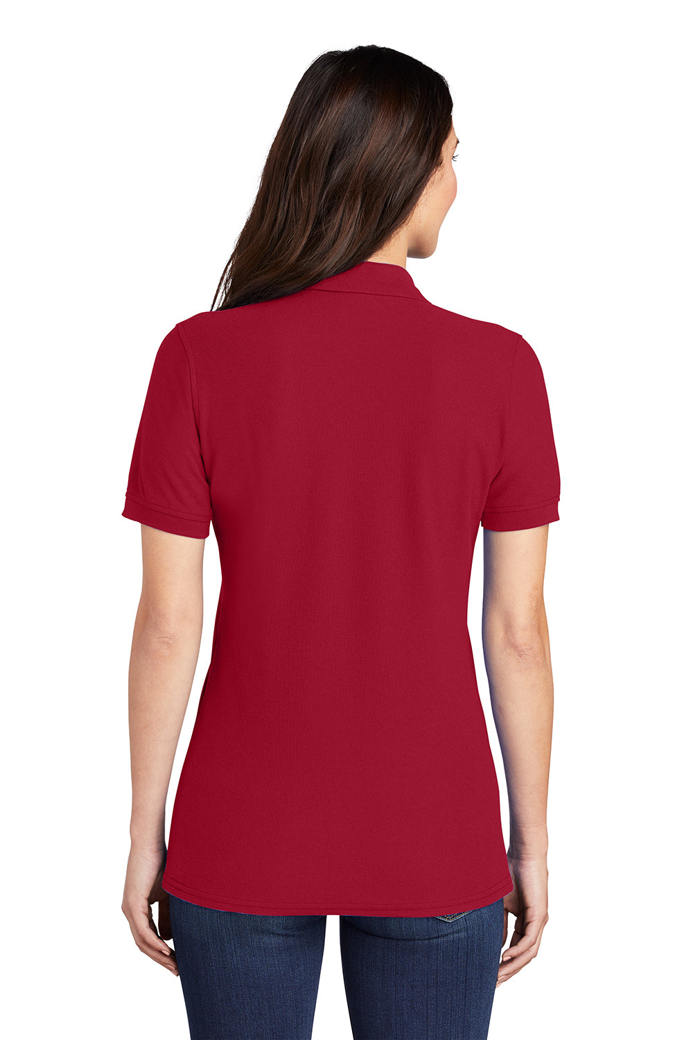 Port & Company LKP155 Womens Core Stain Resistant Short Sleeve Polo Shirt Red Model Back