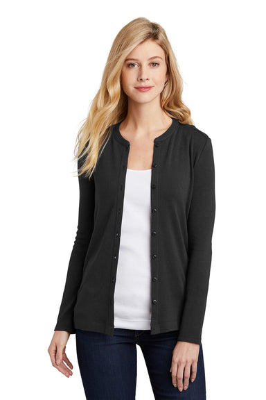 Port Authority LM1008 Womens Concept Long Sleeve Cardigan Sweater Black Model Front