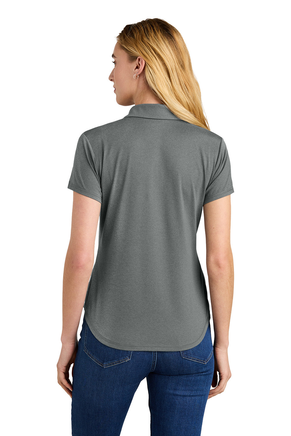 New Era LNEA225 Womens Power Short Sleeve Polo Shirt Heather Shadow Grey Model Back