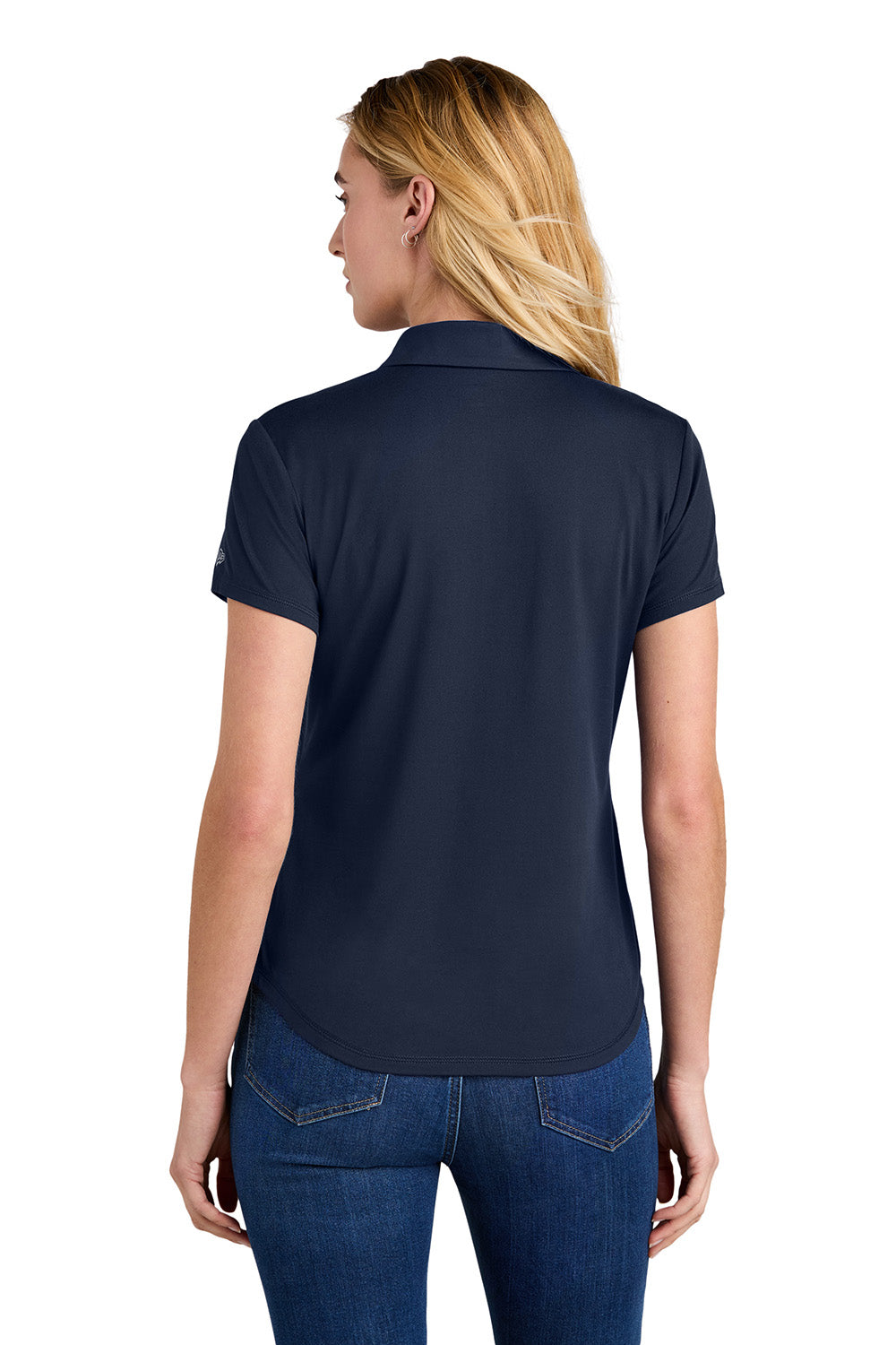 New Era LNEA225 Womens Power Short Sleeve Polo Shirt True Navy Blue Model Back