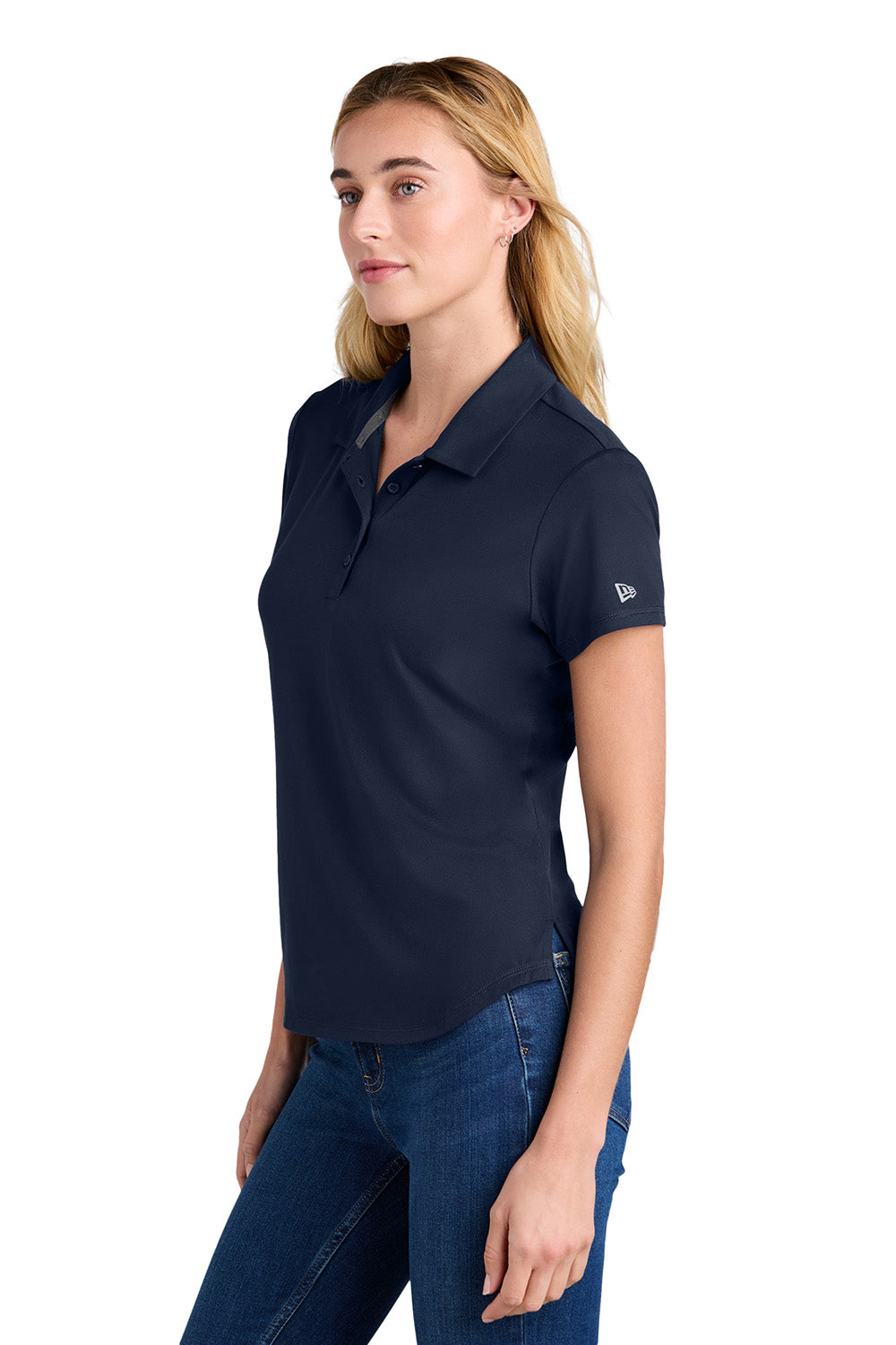 New Era LNEA225 Womens Power Short Sleeve Polo Shirt True Navy Blue Model Side