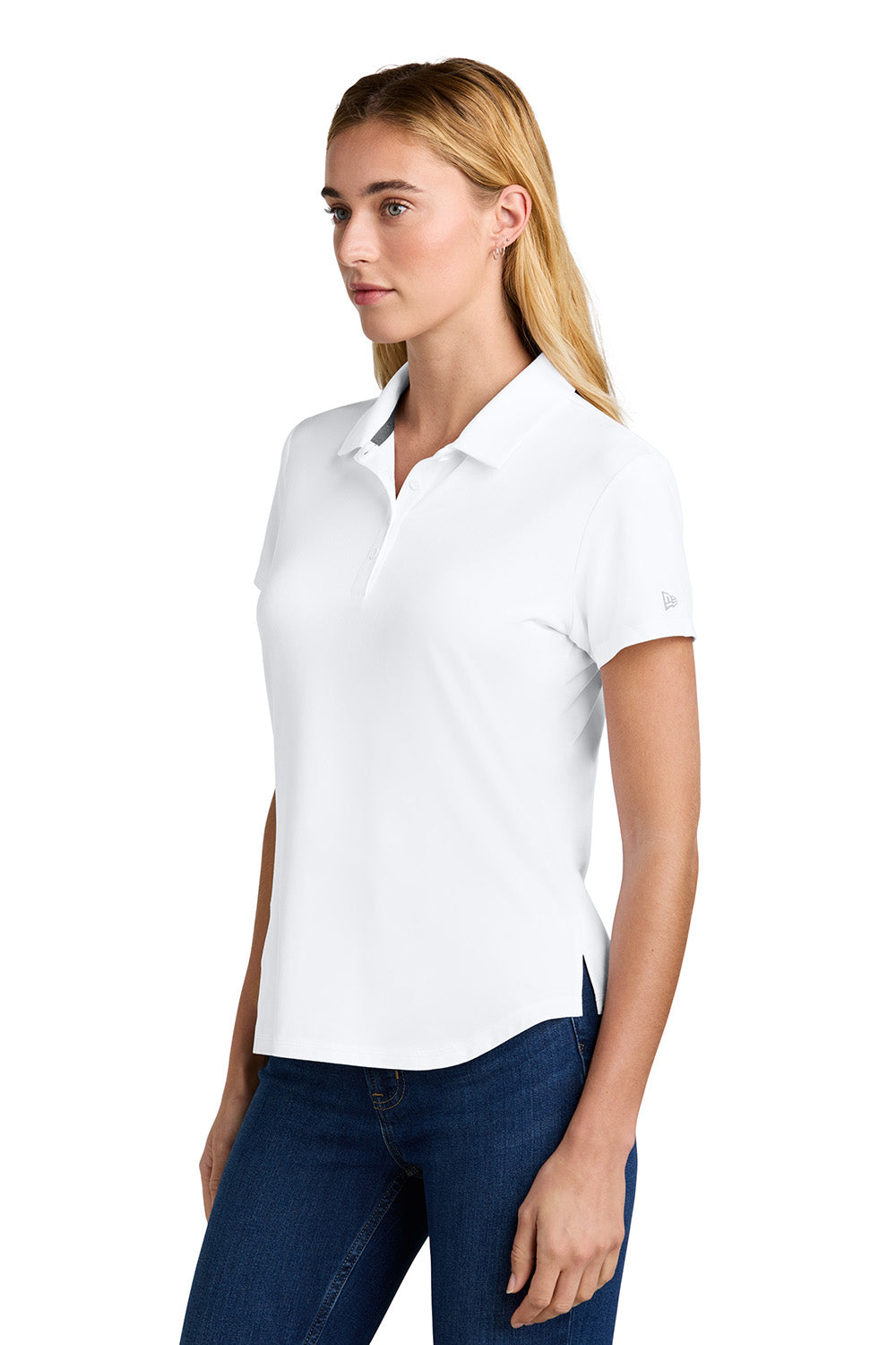 New Era LNEA225 Womens Power Short Sleeve Polo Shirt White Model Side