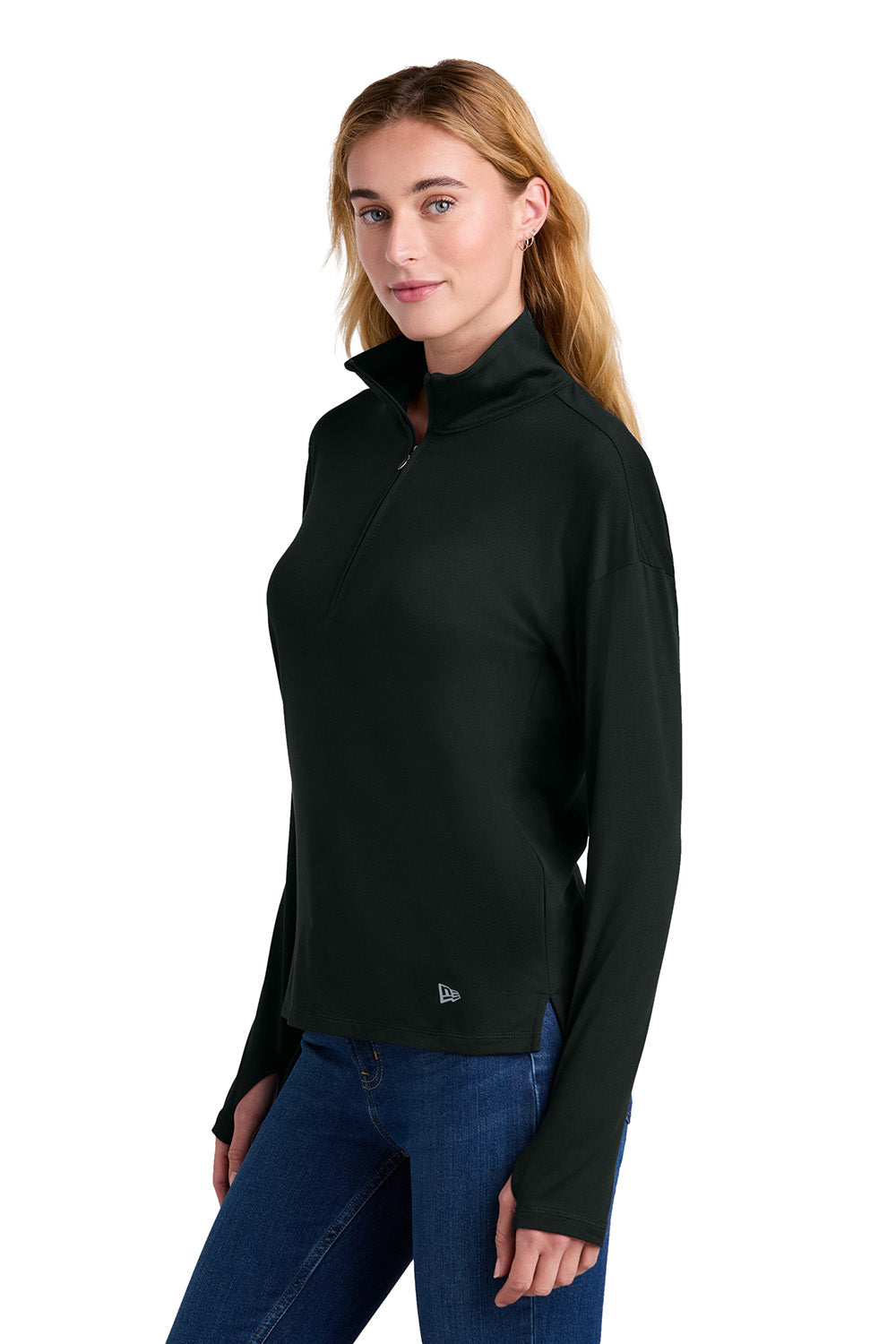 New Era LNEA228 Womens Power 1/4 Zip Sweatshirt Black Model Side