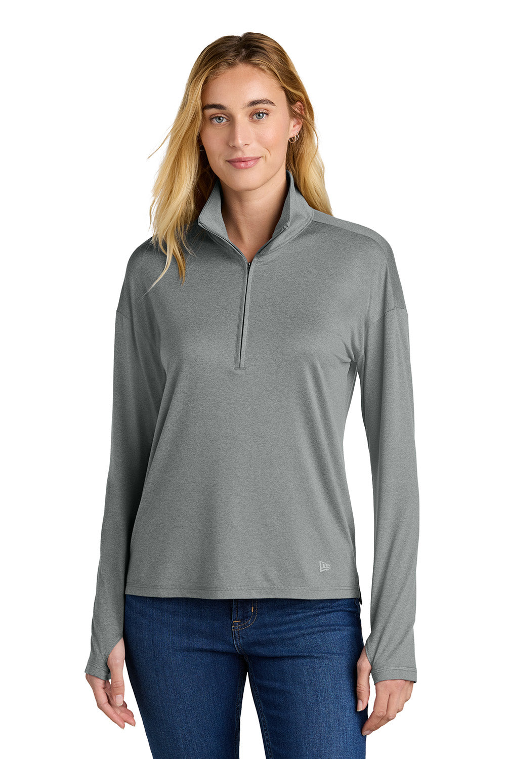 New Era LNEA228 Womens Power 1/4 Zip Sweatshirt Heather Shadow Grey Model Front