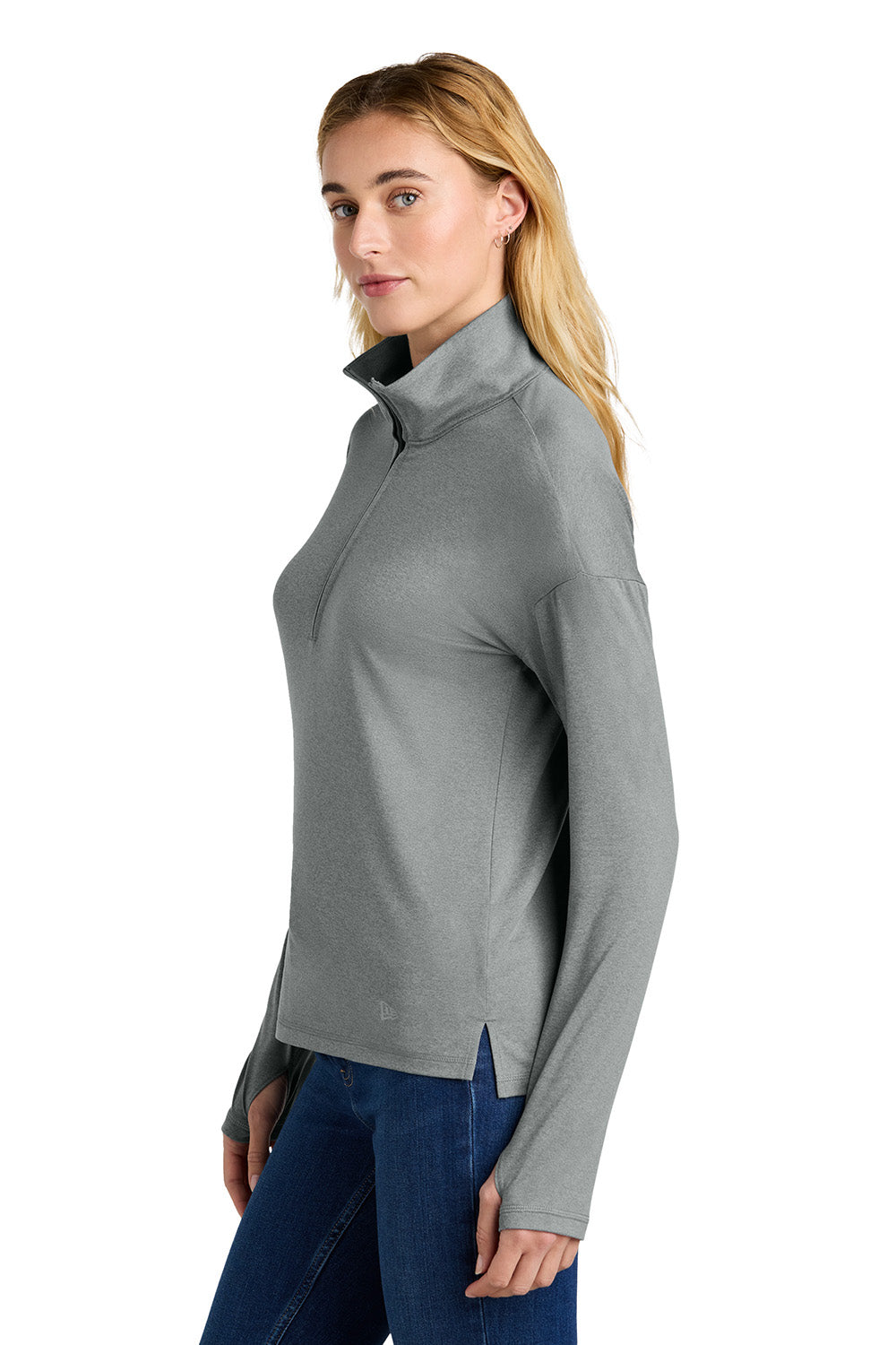 New Era LNEA228 Womens Power 1/4 Zip Sweatshirt Heather Shadow Grey Model Side