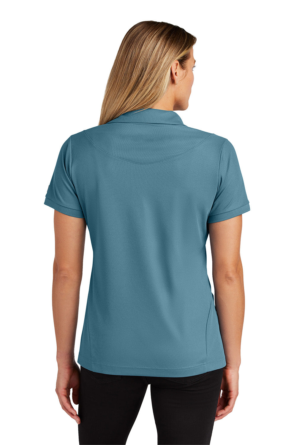 Ogio LOG101 Womens Jewel Moisture Wicking Short Sleeve Polo Shirt Mist Blue Model Back