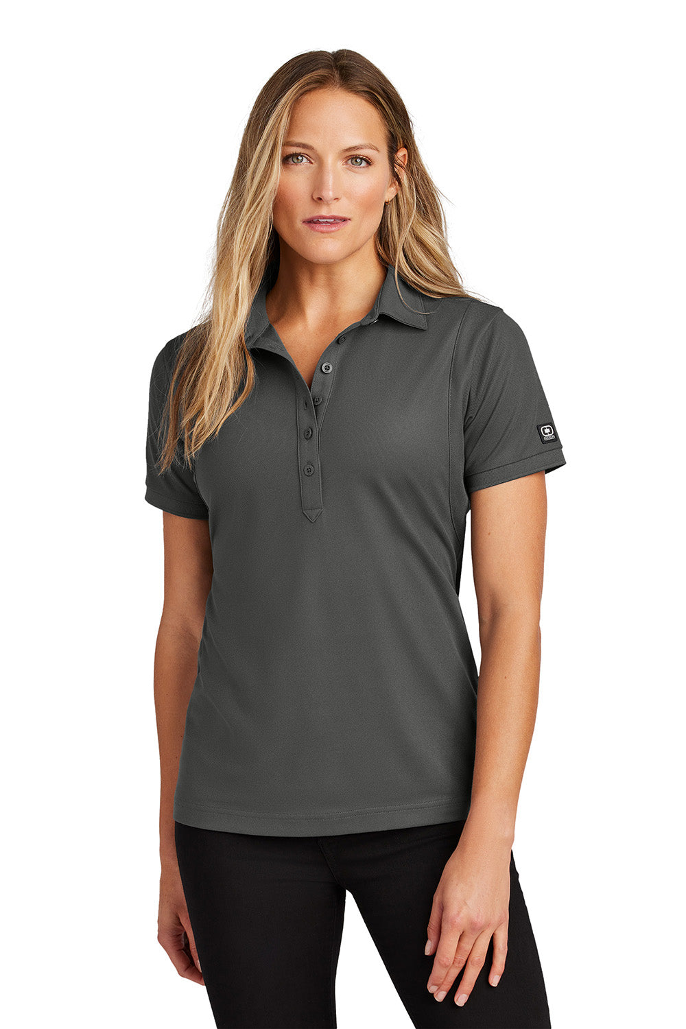 Ogio LOG101 Womens Jewel Moisture Wicking Short Sleeve Polo Shirt Diesel Grey Model Front