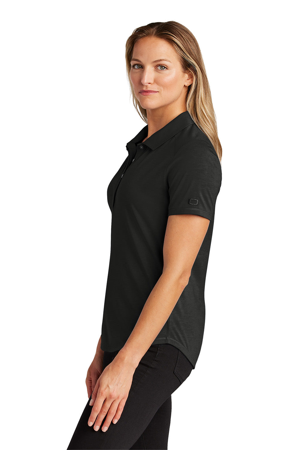 Ogio LOG152 Womens Motion Short Sleeve Polo Shirt Blacktop Model Side