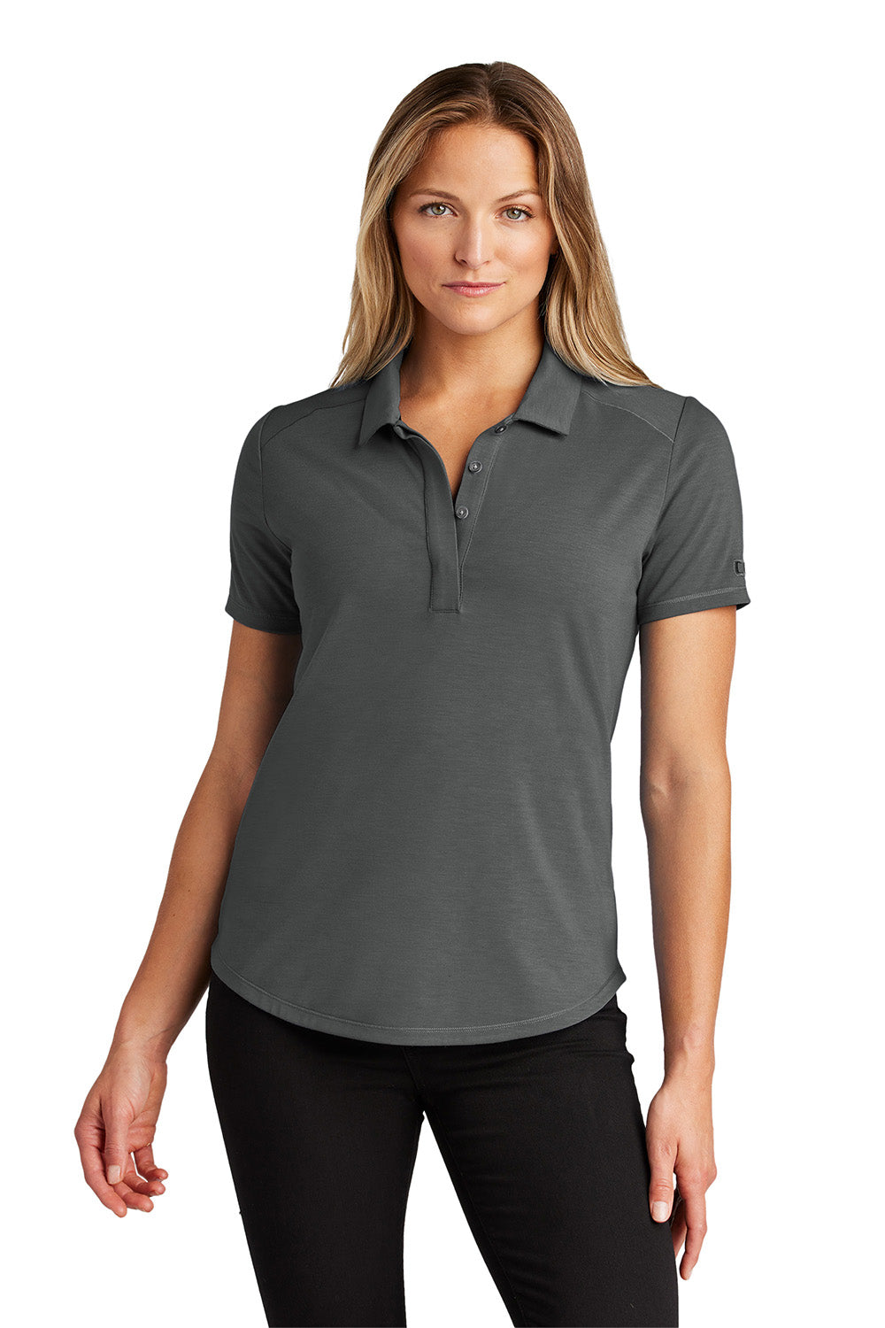 Ogio LOG152 Womens Motion Short Sleeve Polo Shirt Tarmac Grey Model Front