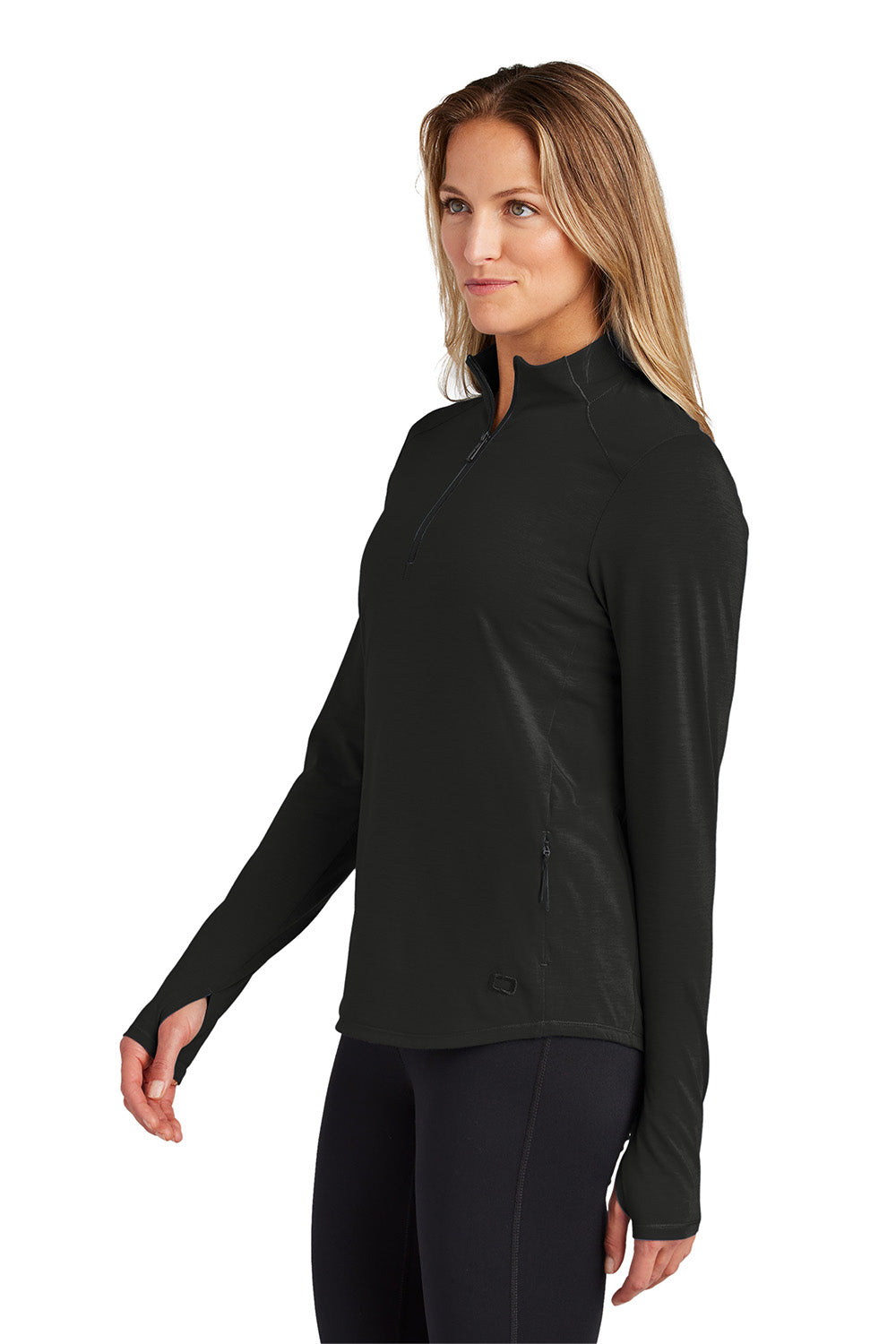 Ogio LOG153 Womens Motion 1/4 Zip Sweatshirt Blacktop Model Side