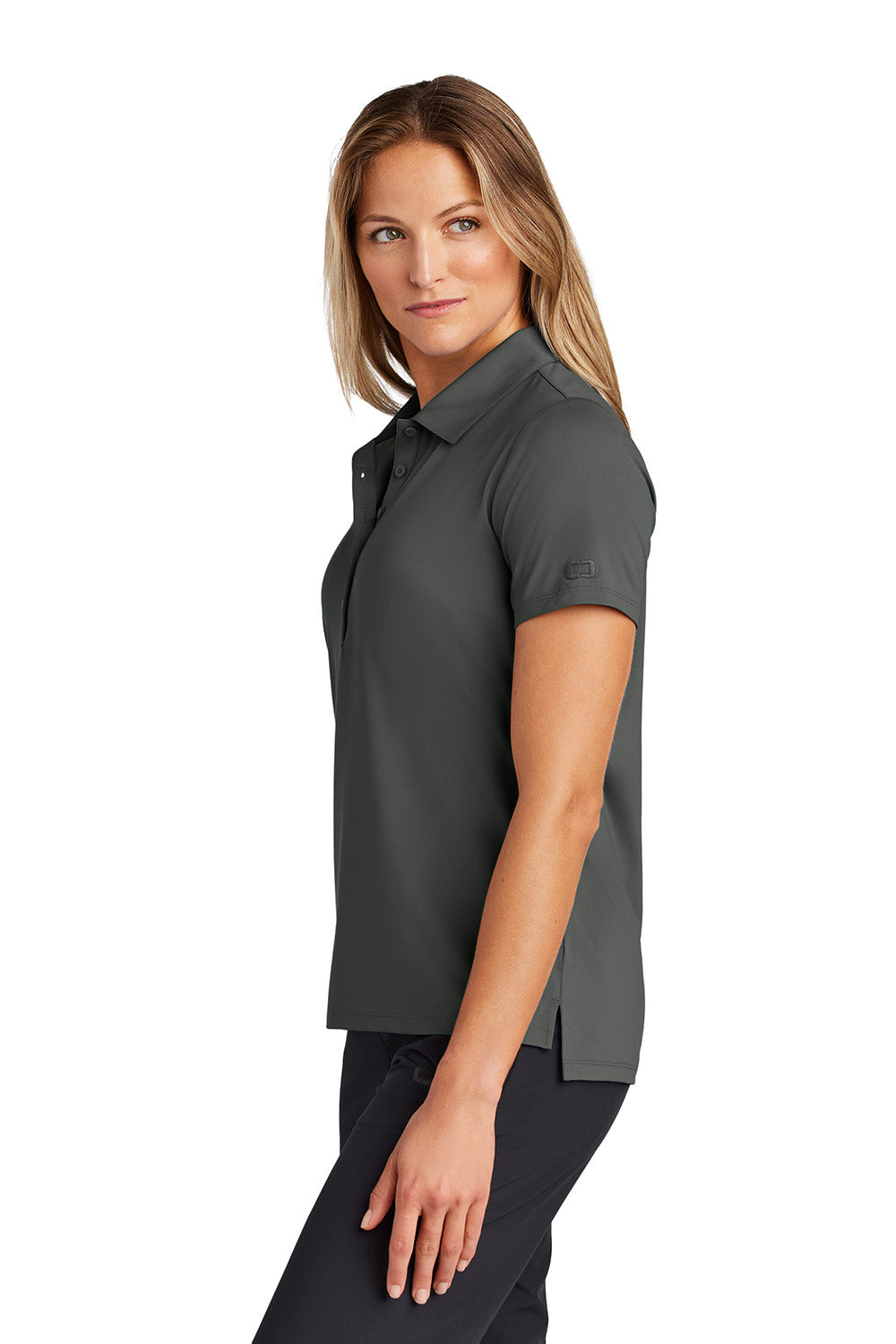 Ogio LOG170 Womens Regain Short Sleeve Polo Shirt Tarmac Grey Model Side