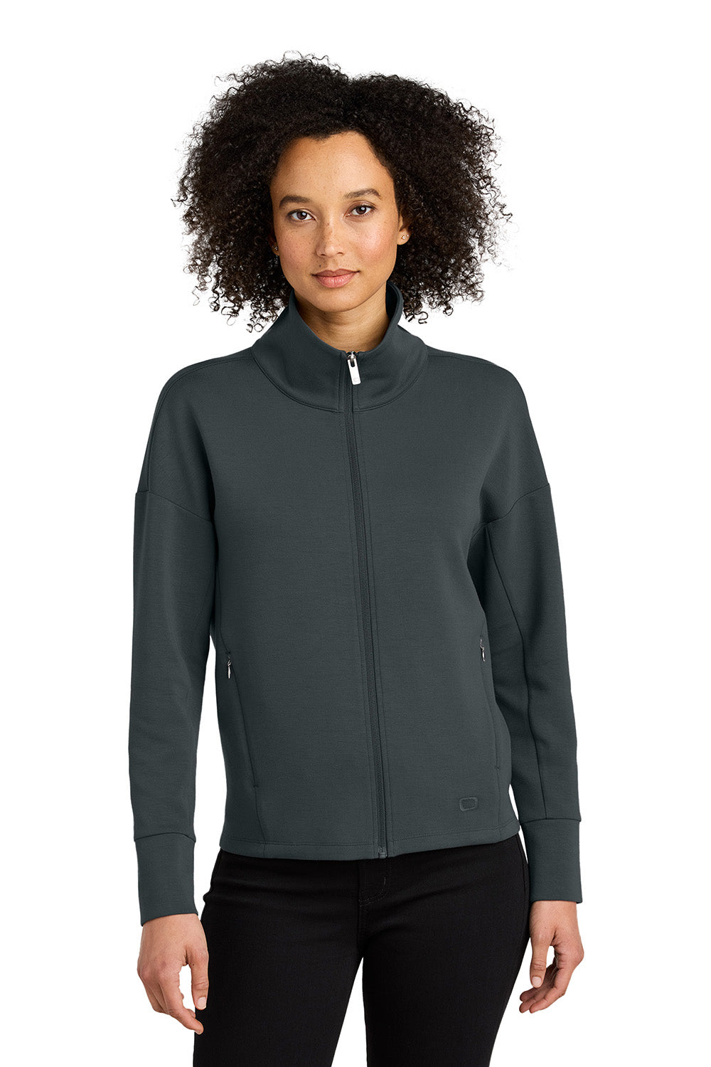 Ogio LOG860 Womens Transcend Full Zip Sweatshirt Tarmac Grey Model Front