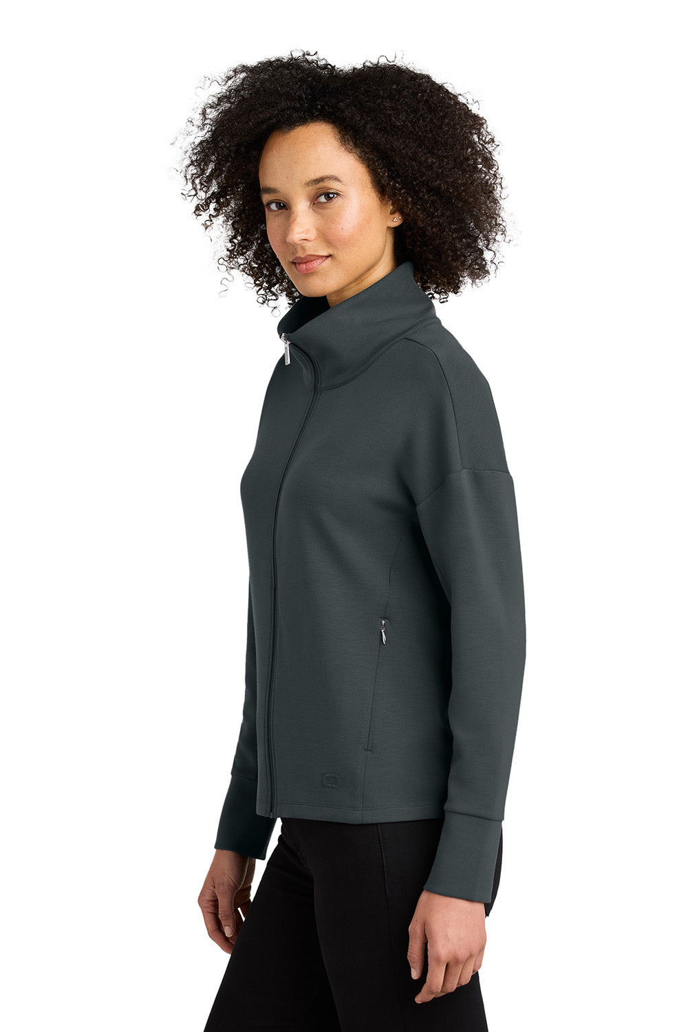 Ogio LOG860 Womens Transcend Full Zip Sweatshirt Tarmac Grey Model Side