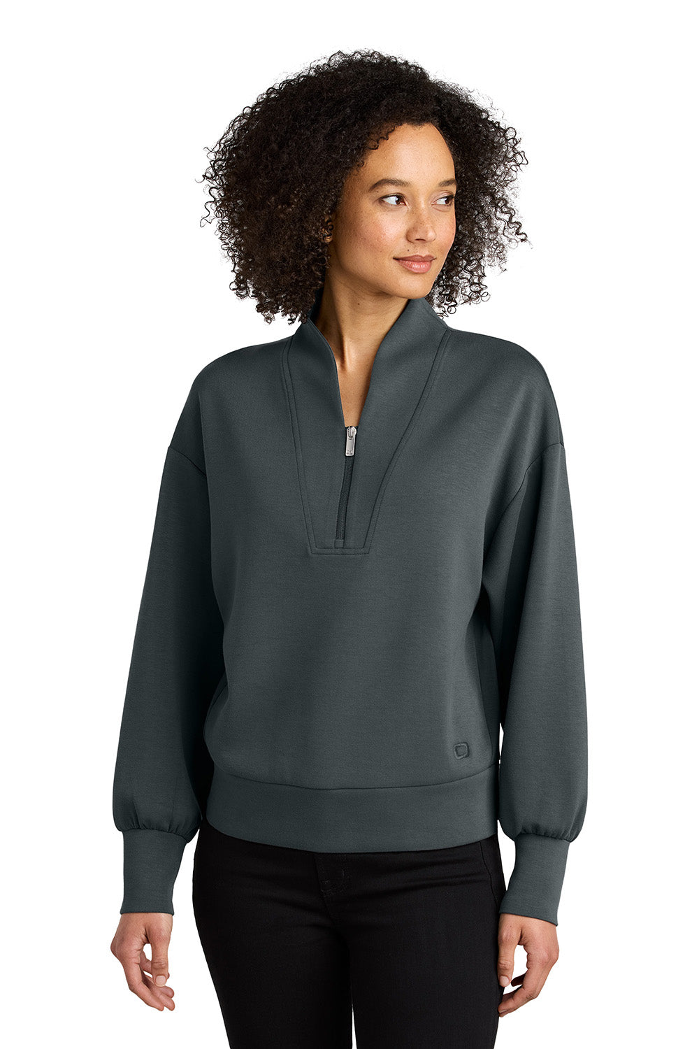 Ogio LOG861 Womens Transcend 1/4 Zip Sweatshirt Tarmac Grey Model Front