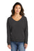 Port & Company LPC098V Womens Beach Wash Garment Dyed V-Neck Sweatshirt Coal Grey Model Front