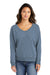 Port & Company LPC098V Womens Beach Wash Garment Dyed V-Neck Sweatshirt Faded Denim Blue Model Front