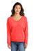 Port & Company LPC098V Womens Beach Wash Garment Dyed V-Neck Sweatshirt Poppy Red Model Front