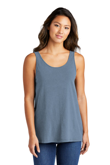 Port & Company LPC099TT Womens Beach Wash Garment Dyed Tank Top Faded Denim Blue Model Front