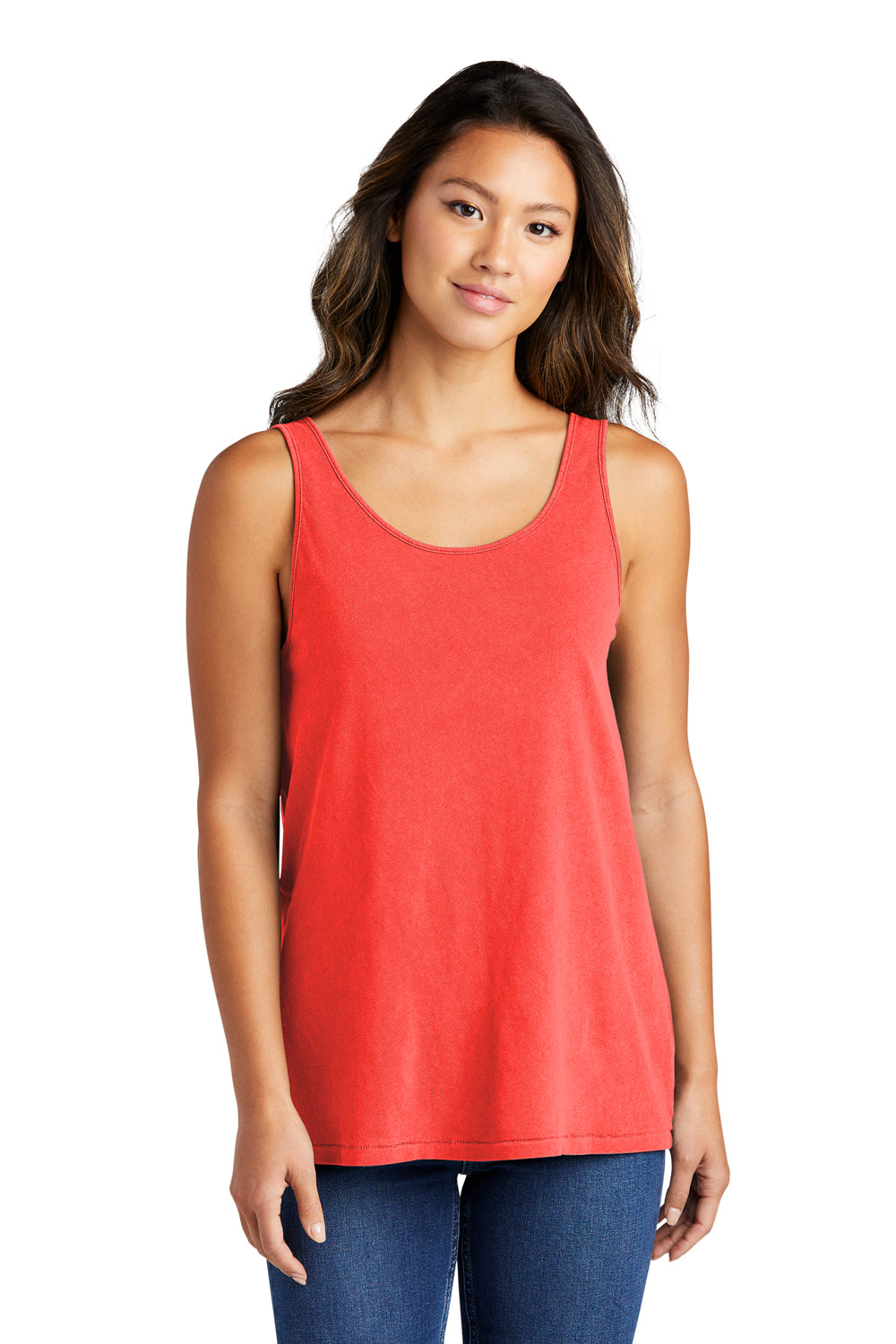 Port & Company LPC099TT Womens Beach Wash Garment Dyed Tank Top Poppy Red Model Front