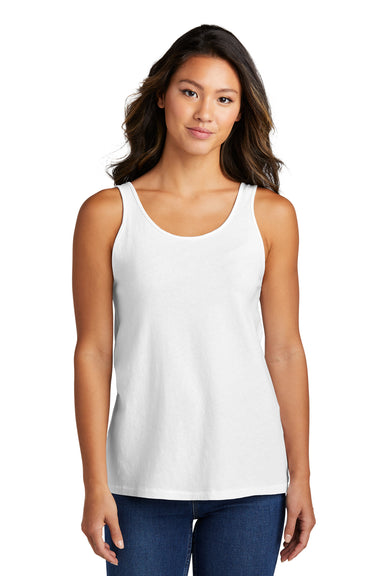 Port & Company LPC099TT Womens Beach Wash Garment Dyed Tank Top White Model Front