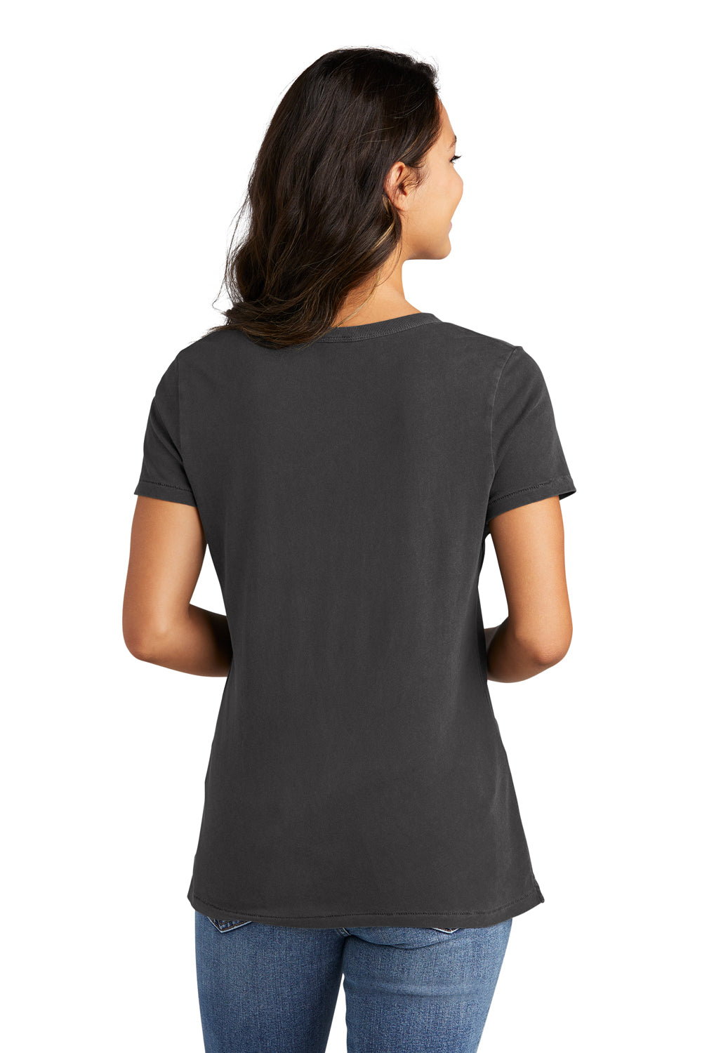 Port & Company LPC099V Womens Beach Wash Garment Dyed Short Sleeve V-Neck T-Shirt Coal Grey Model Back