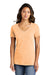 Port & Company LPC099V Womens Beach Wash Garment Dyed Short Sleeve V-Neck T-Shirt Peach Model Front