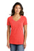 Port & Company LPC099V Womens Beach Wash Garment Dyed Short Sleeve V-Neck T-Shirt Poppy Red Model Front