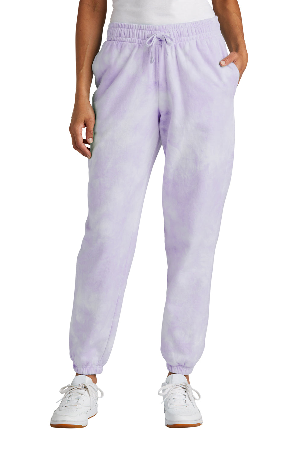 Port & Company LPC140P Womens Beach Wash Tie Dye Sweatpants w/ Pockets Amethyst Purple Model Front