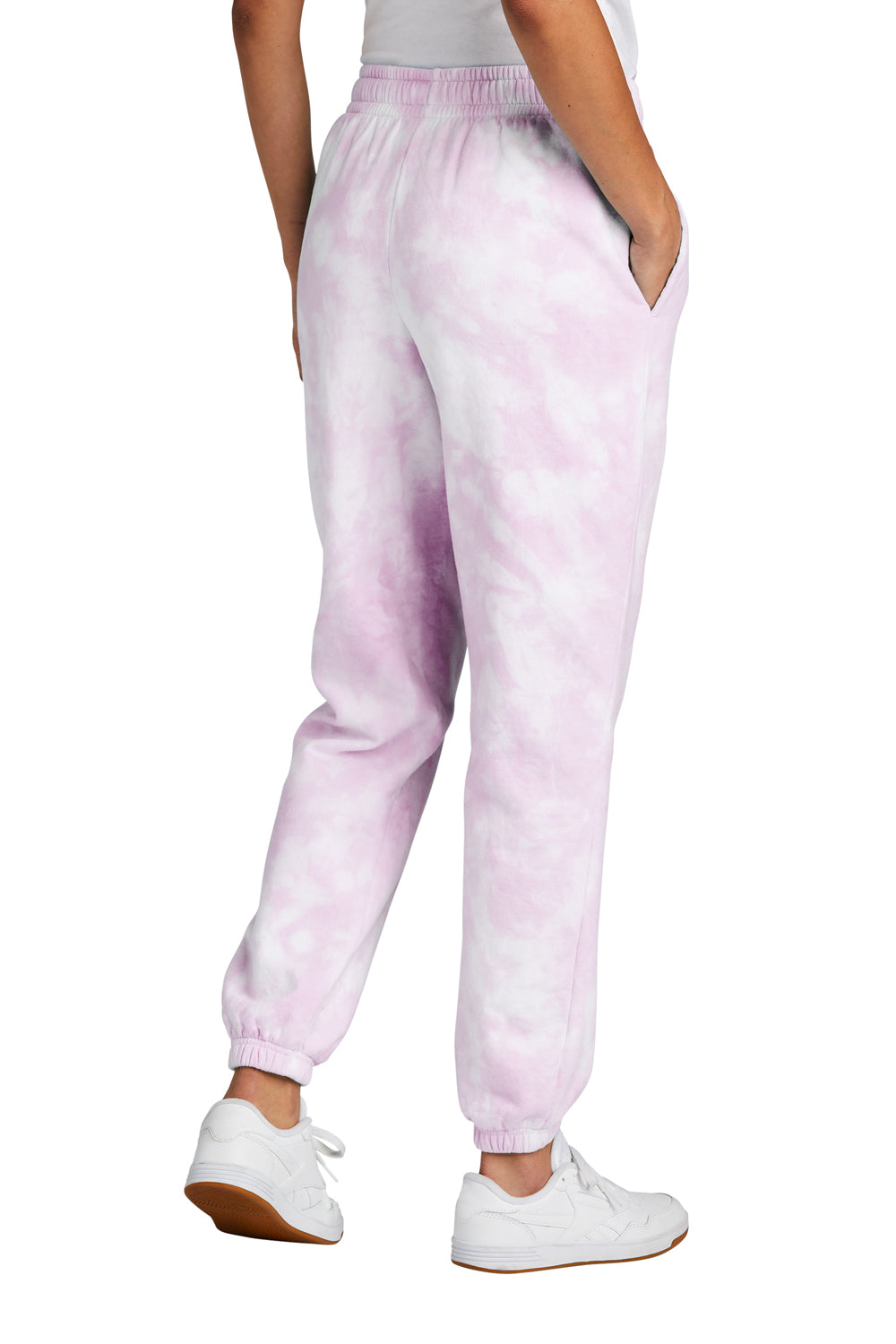 Port & Company LPC140P Womens Beach Wash Tie Dye Sweatpants w/ Pockets Cerise Pink Model Back