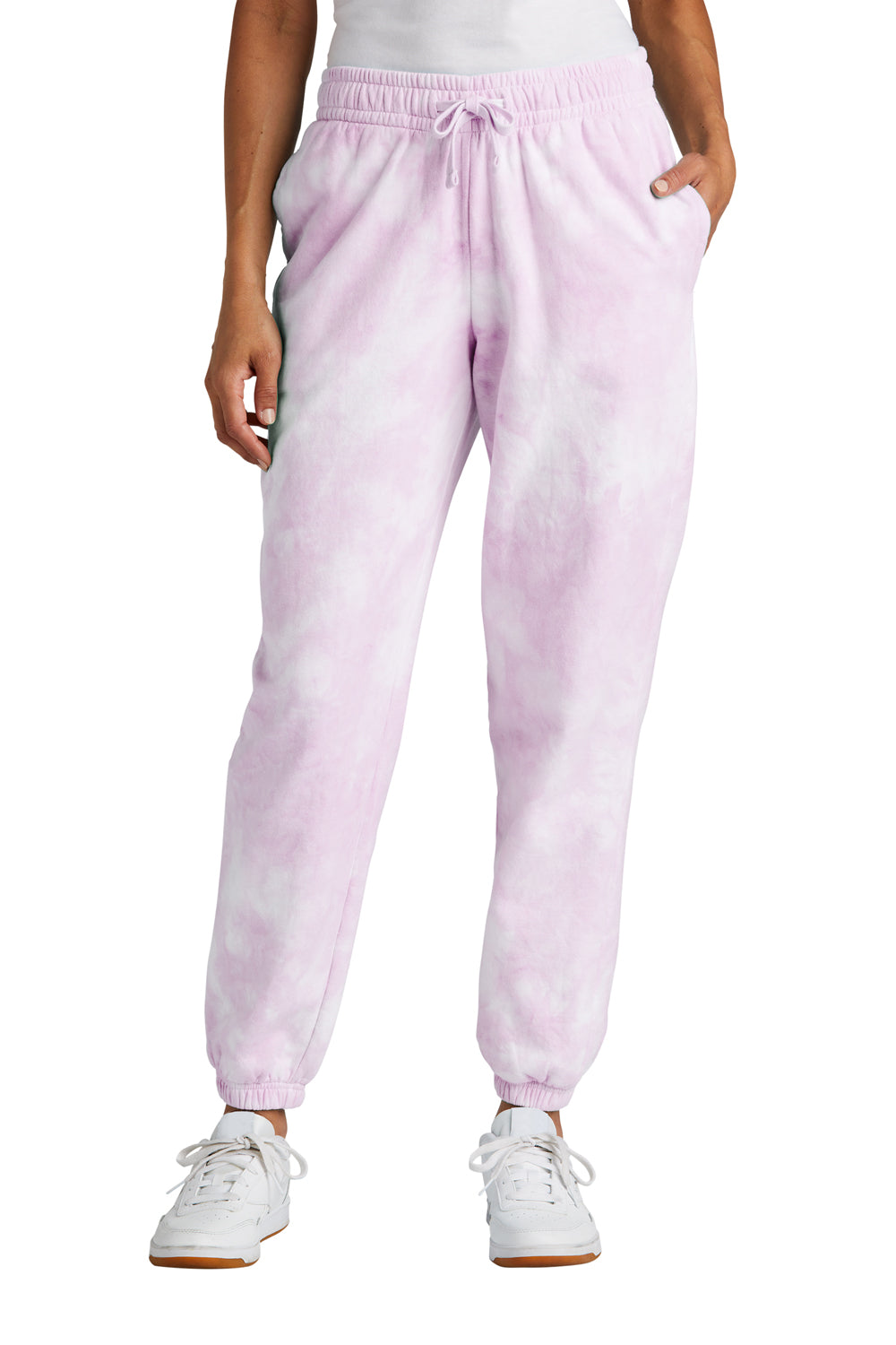 Port & Company LPC140P Womens Beach Wash Tie Dye Sweatpants w/ Pockets Cerise Pink Model Front