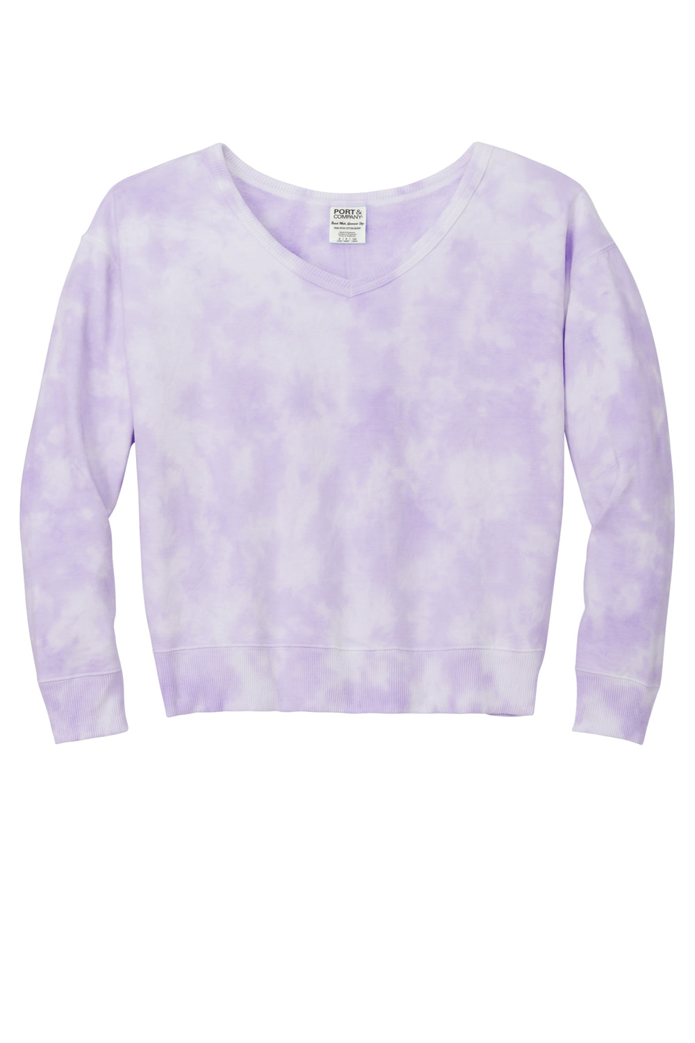 Port & Company LPC140V Womens Beach Wash Tie Dye V-Neck Sweatshirt Amethyst Purple Flat Front