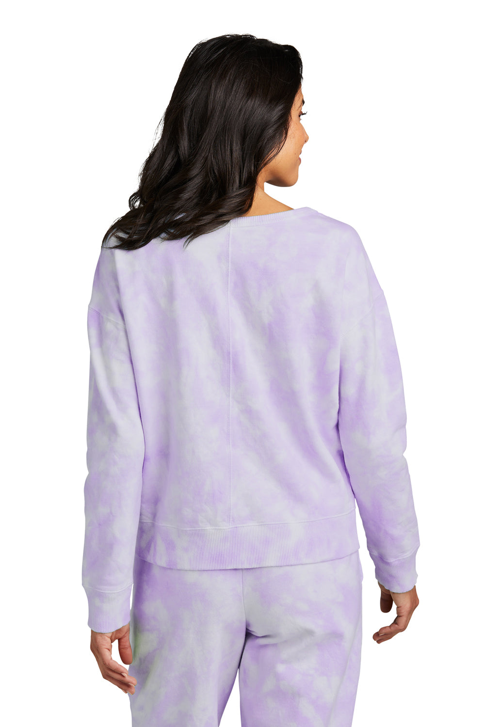 Port & Company LPC140V Womens Beach Wash Tie Dye V-Neck Sweatshirt Amethyst Purple Model Back