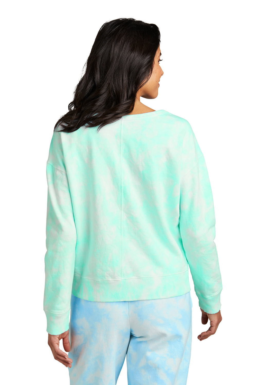 Port & Company LPC140V Womens Beach Wash Tie Dye V-Neck Sweatshirt Cool Mint Green Model Back