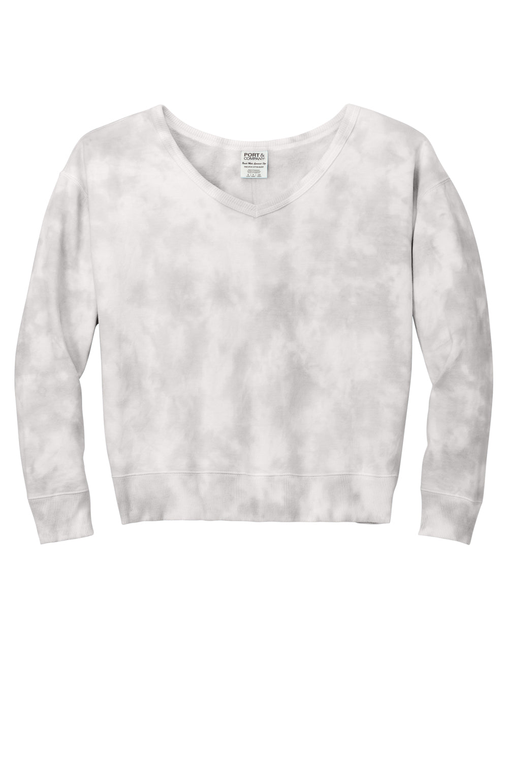 Port & Company LPC140V Womens Beach Wash Tie Dye V-Neck Sweatshirt Dove Grey Flat Front