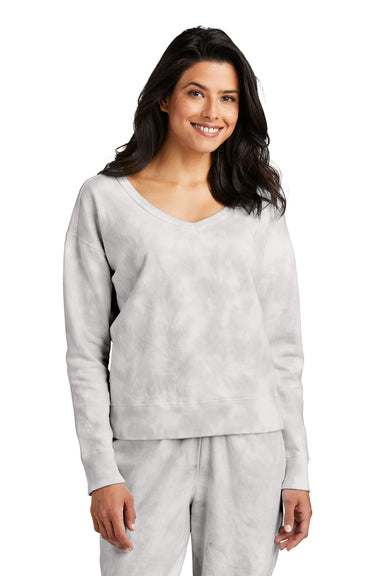 Port & Company LPC140V Womens Beach Wash Tie Dye V-Neck Sweatshirt Dove Grey Model Front