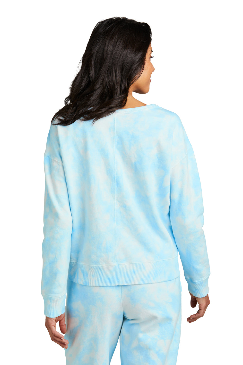 Port & Company LPC140V Womens Beach Wash Tie Dye V-Neck Sweatshirt Glacier Blue Model Back