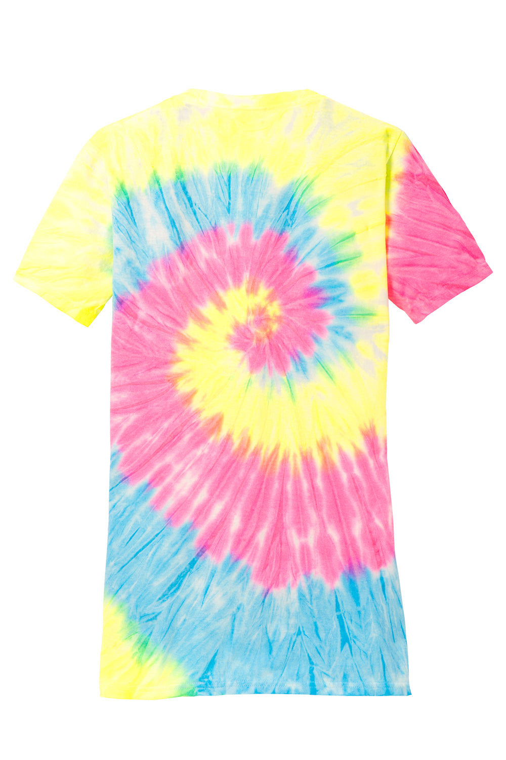 Port & Company LPC147V Womens Tie-Dye Short Sleeve V-Neck T-Shirt Neon Rainbow Flat Back