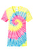 Port & Company LPC147V Womens Tie-Dye Short Sleeve V-Neck T-Shirt Neon Rainbow Flat Front