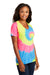 Port & Company LPC147V Womens Tie-Dye Short Sleeve V-Neck T-Shirt Neon Rainbow Model 3q