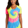 Port & Company Womens Tie-Dye Short Sleeve V-Neck T-Shirt - Neon Rainbow