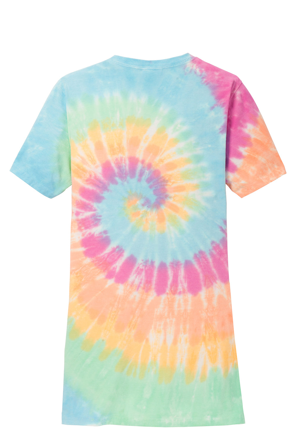 Port & Company LPC147V Womens Tie-Dye Short Sleeve V-Neck T-Shirt Pastel Rainbow Flat Back