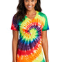 Port & Company Womens Tie-Dye Short Sleeve V-Neck T-Shirt - Rainbow