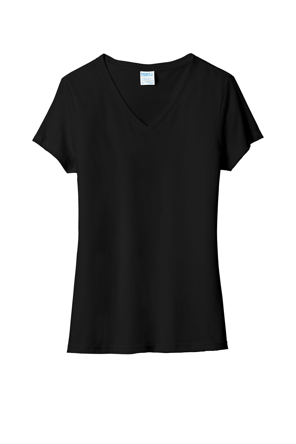 Port & Company LPC330V Womens Short Sleeve V-Neck T-Shirt Black Flat Front