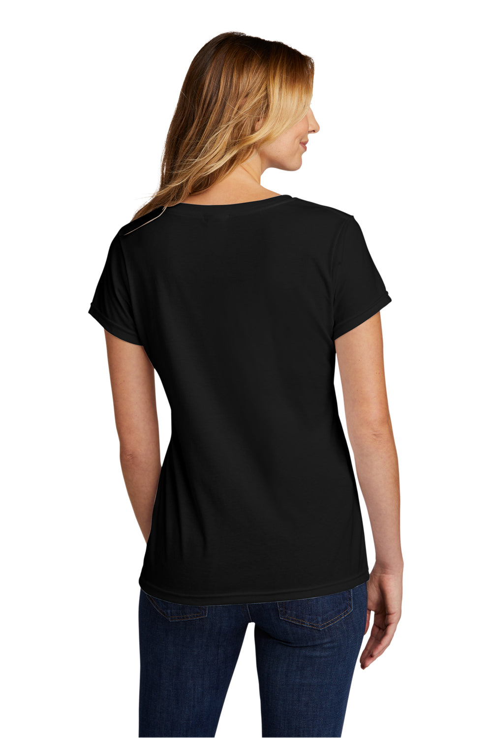 Port & Company LPC330V Womens Short Sleeve V-Neck T-Shirt Black Model Back