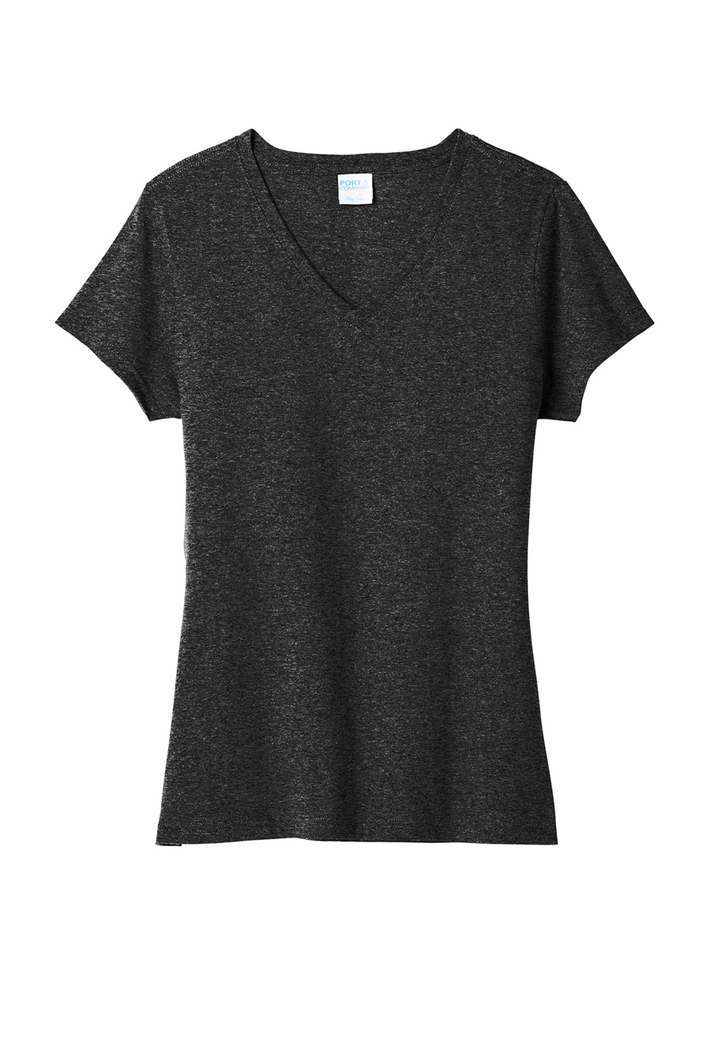 Port & Company LPC330V Womens Short Sleeve V-Neck T-Shirt Heather Black Flat Front